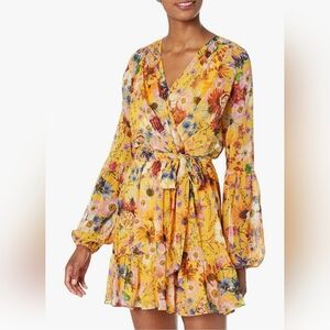 Betsy & Adam Short Long Sleeve Lurex Floral Dress